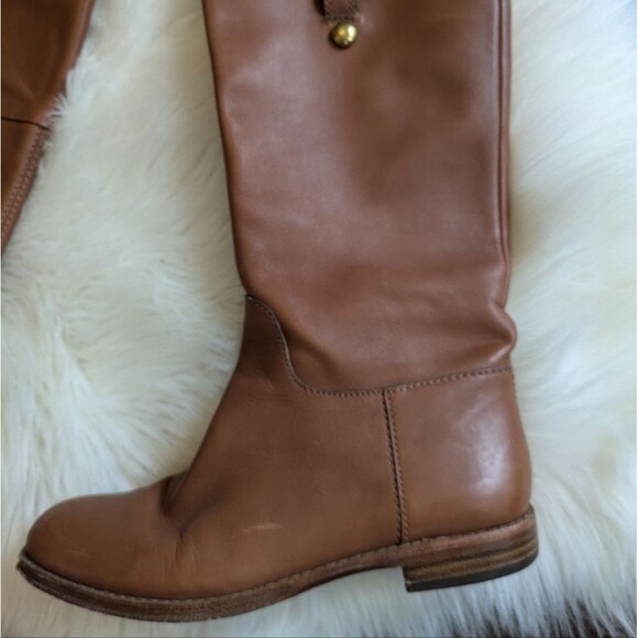 Coach Martta Tall Riding Boots Womens Leather Gold Hardware Tan Brown Size 5 - Picture 2 of 9